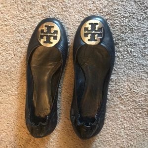 Black Leather Tory Burch Ballet Flats
